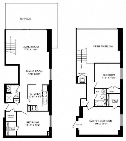 Floor plan layout diagram for 3B Penthouse
